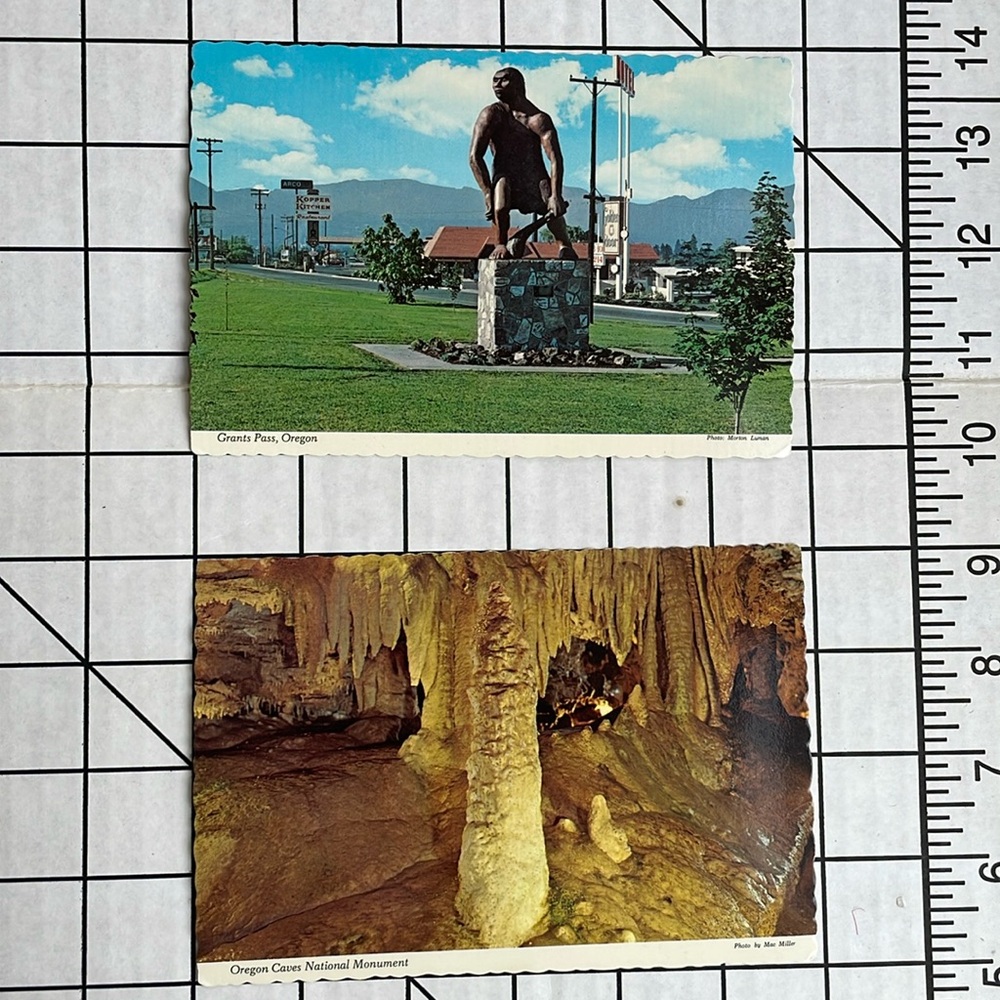 Vintage Grants Pass, Oregon postcards (ca 1970),  the Caveman Statue